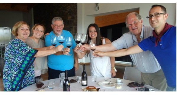 Clinking glasses after a superb lunch at Ruiz de Vinaspre Winery.
